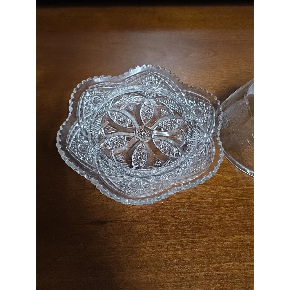 Vintage‎ Clear Butter Dish, Grapes,, Grape Leaves with Lid